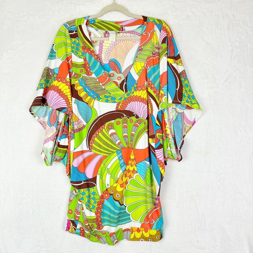 Trina Turk Santa Cruz Swim Tunic Coverup Size Medium Electric Reef Logo Retro